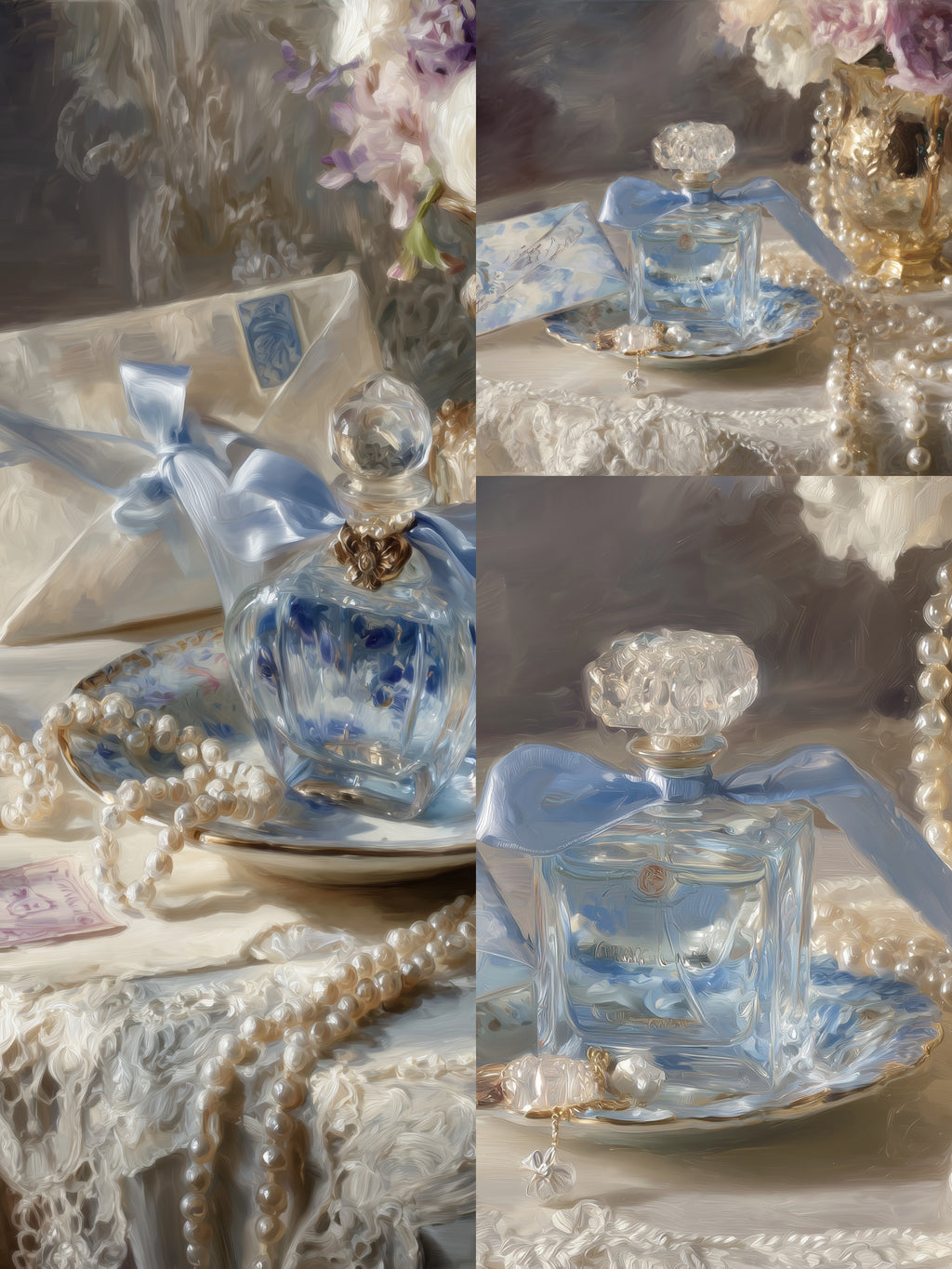 perfume, letter and pearl